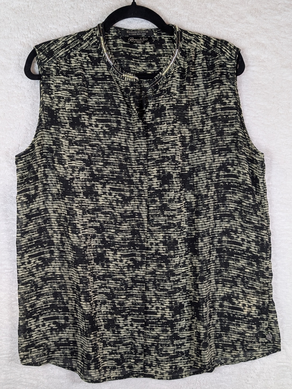Maison Scotch  Black and‎ Cream Sheer Textured Sleeveless Tank